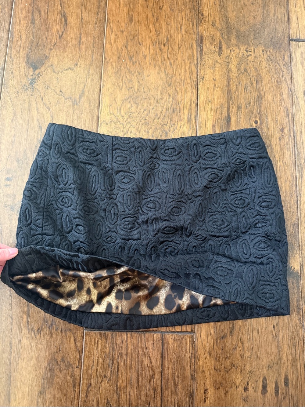 Dolce & Gabbana Black Textured Mini Skirt with Leopard Lining